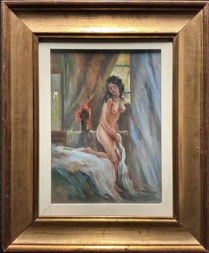 Dipinto nudo femminile olio - , su