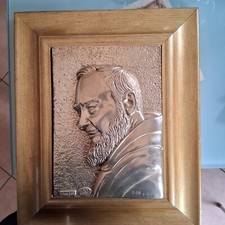 Quadro padre pio placcato argento, in rilievo, argento 925, Firmato.