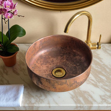 Lavello in rame martellato - lavabo rustico rotondo con vaso per bagno o cucina
