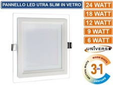 FARETTO PANNELLO LED INCASSO QUADRATO 6W 9W 12W 18W 24W CORNICE IN VETRO 3 IN 1