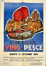 Z27 Manifesto 1969 Orvieto Civitavecchia Gemellaggio Vino e Pesce, padellone