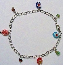 Bracciale cavigliera donna con ciondoli charms smaltati in vetro di Murano NUOVO