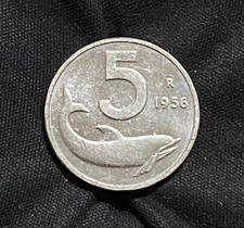 5 Lire 1956  Delfino  Repubblica Italiana capsula omaggio
