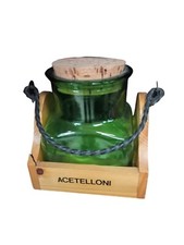 Barattolo in vetro verde "Acetelloni" con supporto in legno