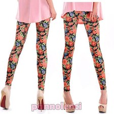 Leggings donna tapestry fiori aderenti elasticizzati fuseaux pantacollant DL-959