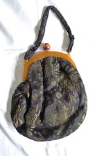 FASHION VINTAGE BorSETTA DECO BACHELITE ? SETA E FILO ORO BORSA VECCHIA ITALIANA