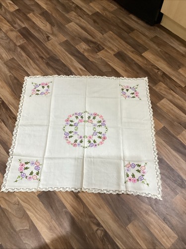Vintage linen floral hand - linen,