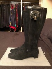 FRATELLI ROSSETTI LUSSO STIVALI ALTI CAMOSCIO BLACK ZIP ICONIC 39 EUR 9 US 6 UK