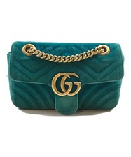 Borsa a tracolla Gucci 446744 GG Marmont catena velluto pelle blu logo GG ferramenta