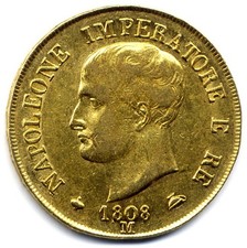 Regno Italia : Napoleone : 40 lire 1808 M Milano puntali aguzzi : oro gold SPL