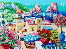 ATHOS FACCINCANI 60x80 serigrafia su cartone Tra sogno e realtà, Capri piazzetta