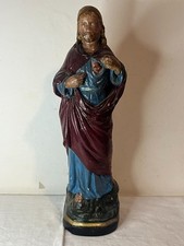 STATUA SCULTURA SACRO CUORE DI GESU' DIPINTO A MANO VINTAGE EPOCA 40cm