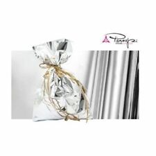 50 BUSTE REGALO IN PPL METAL LUCIDO 25x40cm ARGENTO senza patella adesiva