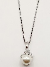 Collana Catenina Argento 925 Donna Ciondolo Goccia Zirconi Tipo Diamanti Perla 