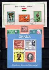 Ghana 1964-65 Michel Bl.13-14,18 blocco 100% timbrato A.Lincoln,UNESCO, mondo animale