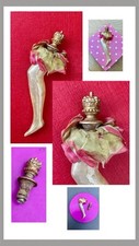 1920s Bohemian Glass Lady's Leg Scent Perfume Bottle With Silk Garter & Crown