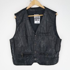 Gilet gilet vintage in pelle nera taglia L (T9847)