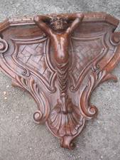 MENSOLA LEGNO CON FIGURA MASCHILE-CARIATIDE INTAGLIATA  GROSSO SPESSORE PESANTE