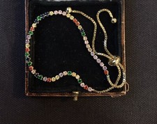 Bracciale stile vintage multicolore piccole pietre preziose placcato oro 18 carati