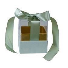 6X Scatolina plexiglass portaconfetti 6x6x6 cm FIOCCO VERDE bomboniera 1CJA