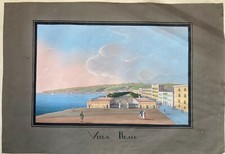 Gouache dipinta a mano su carta Villa Reale Napoli 1850 ca. (D187) Come da foto 