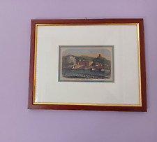 Antica Stampa a colori con cornice originale "veduta di Porta Po" Torino