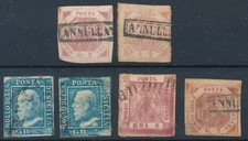 1858/59 ANTICHI STATI SICILIA / NAPOLI 6 FRANCOBOLLI USATI LATI CORTI  F/5406