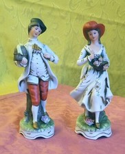 CAPODIMONTE STATUINE IN CERAMICA POLICROMA FINITURE ORO ANNI '50 "N" CORONATA