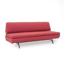 Divano letto in tessuto rosso, anni ’60, sofà bed, frattini, relaxy, busnelli
