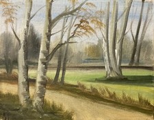 Piccolo Quadro A Impressionista Paesaggio Con Alberi Con Monogramma 22 X 28,5 CM