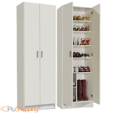 ARMADIO SCARPIERA MOBILE MULTIUSO IN LEGNO BIANCO 2 ANTE 7 RIPIANI TUTTOPIANI