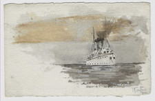 Nave da guerra disegnata a mano illustratore Moroni (?) natale 1902