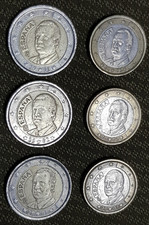 Spagna 1+2 €. 2001 2002 2003 Juan Carlos (6 monete accoppiate) circolate.