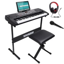 Tastiera Musicale Pianola Elettronica 61 Tasti con Supporto Sgabello e Microfono