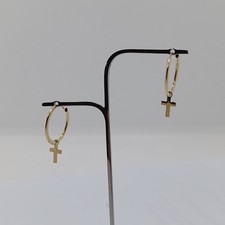 ORECCHINI A CERCHIO CON CIONDOLO CROCE IN ORO GIALLO 18KT 0,65 GR. (8112)
