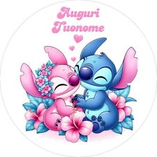 Cialda STITCH con NOME Decorazione Torta Ostia Zucchero Fibra Vegetale 025A