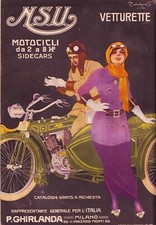 PUBBLICITA' 1914 NSU MOTO SIDECAR TURISMO DONNA LIBERTY VETTURETTE  CODOGNATO