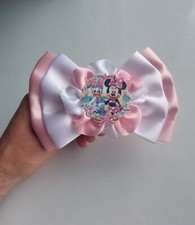 Cappuccio passeggino seggiolino auto fiocco raso rosa bianco spilla pannolino 14 cm UK