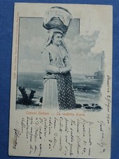 SICILIA-ANTICA CARTOLINA-COSTUMI SICILIANI-VENDITRICE DI UOVA-VIAGGIATA NEL 1900