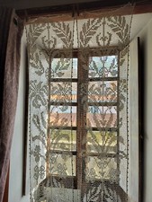 Antique French Crochet Lace Curtains textiles Cotton c1900 - 170cm x 60cm