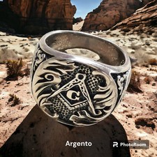Anello in argento, Sigillo massone " Massoneria " squadra e compasso con G.