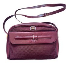 Gucci Vintage Gucci 1970s Burgundy Monogram Canvas & Leather Shoulder Bag