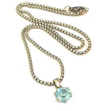 Collana da donna in acciaio inox con ciondolo acquamarina in argento 925 lunga