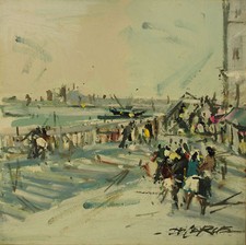 DE CERCE BRUNO - TURISTI A VENEZIA VENICE - Dipinto Originale Olio su Tela