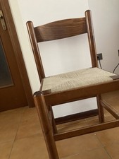 Set 6 SEDIE PISA CUCINA legno massello noce scuro seduta in paglia. Ottime cond.