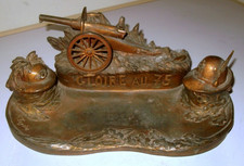 CALAMAIO ART DECO' IN BRONZO: ARTIGLIERI ALPINI E BERSAGLIERI. FIRMATO H. FUGERE