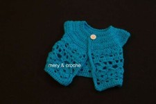 bolero bimbo/a colore blu, 0-3 mesi fattoa mano all'uncinetto, in lana