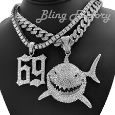 Collana catena 1 fila cubana ghiacciata 18" zirconi zirconi in lega placcata argento squalo 69