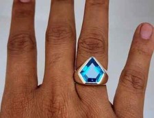 Anello fascia fidanzamento uomo topazio simulato 6 ct trilioni vero argento bianco massiccio 925