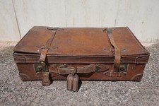 Antica vintage valigia da viaggio in cuoio con etichetta Sampierdarena Genova